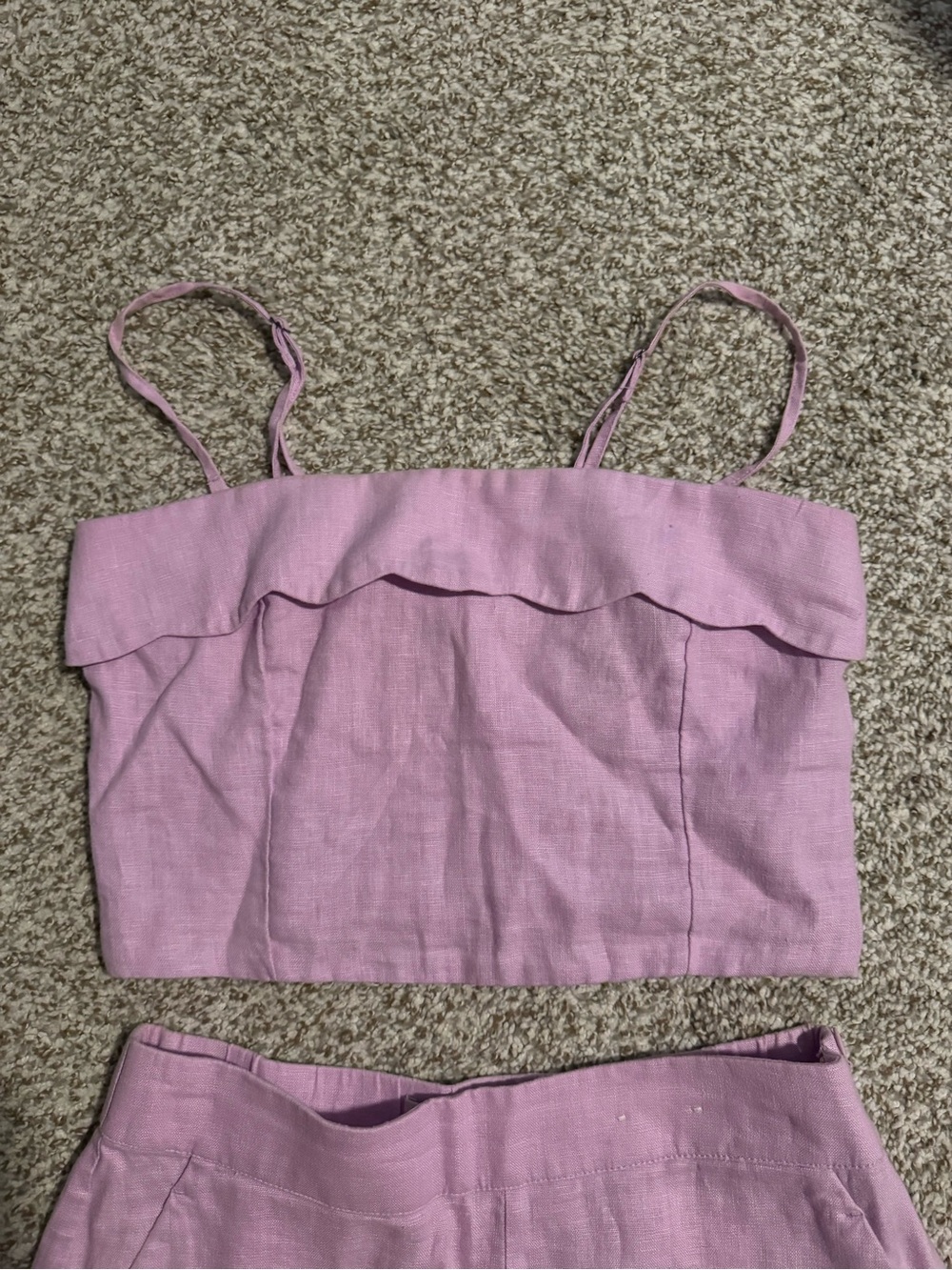 Two-Piece Cropped Tank & Scalloped Linen Shorts Set - Picture 4 of 6